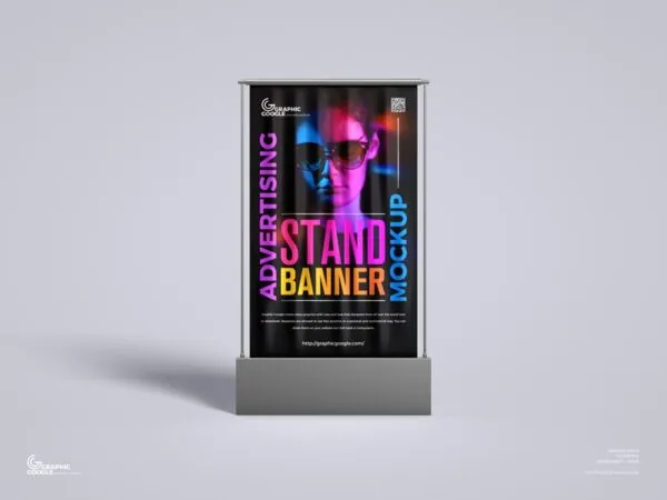 Front View of Vertical Advertising Stand Banner Mockup 1