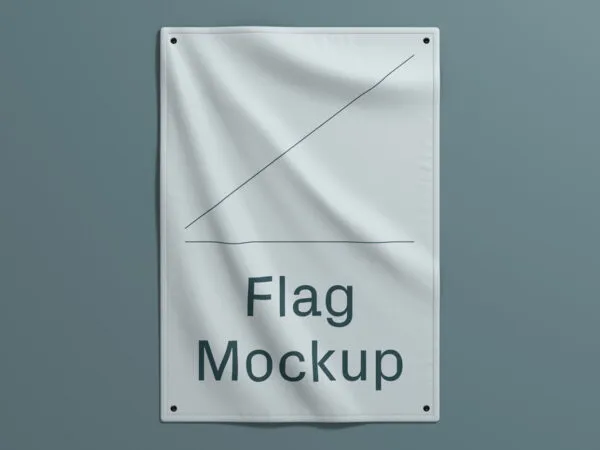 Front View of Vertical Camp Flag on Wall Mockup 1