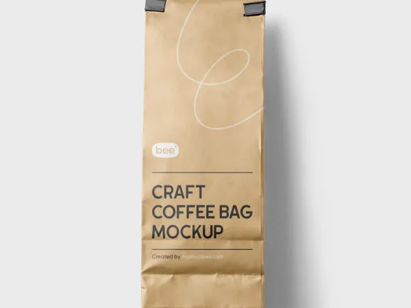 Front View of Vertical Craft Coffee Bag Mockup 1