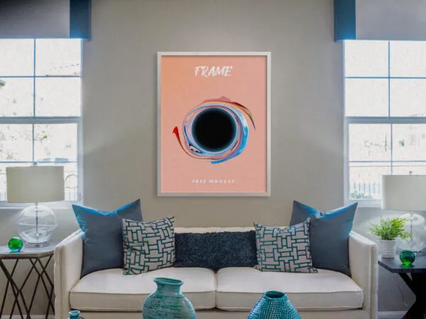 Front View of Vertical Interior Poster Frame Mockup 1