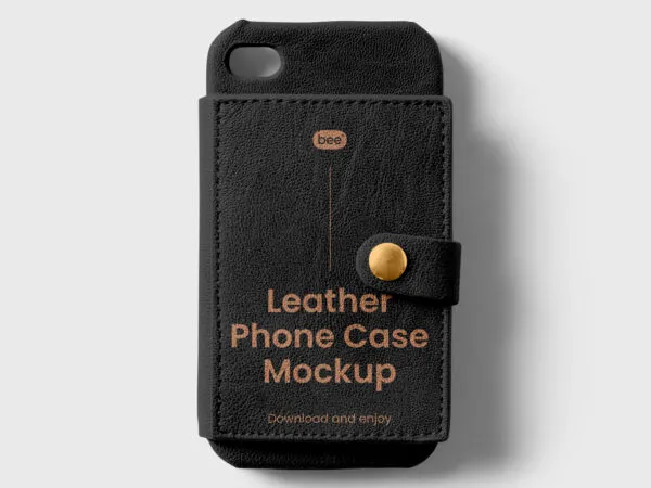 Front View of Vertical Leather Phone Case Mockup 1