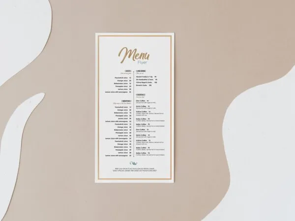 Front View of Vertical Paper Menu Mockup 1