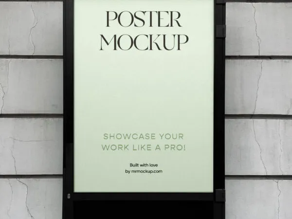 Front View of Vertical Poster Mockup on Building Wall 1