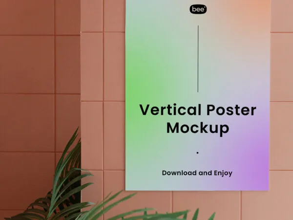 Front View of Vertical Poster Mockup on Ceramic Wall 1