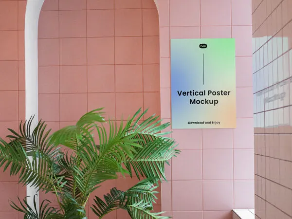 Front View of Vertical Poster Mockup on Wall 1