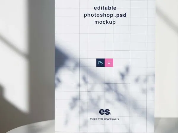Front View of Vertical Shadow Poster Mockup on Marble 1