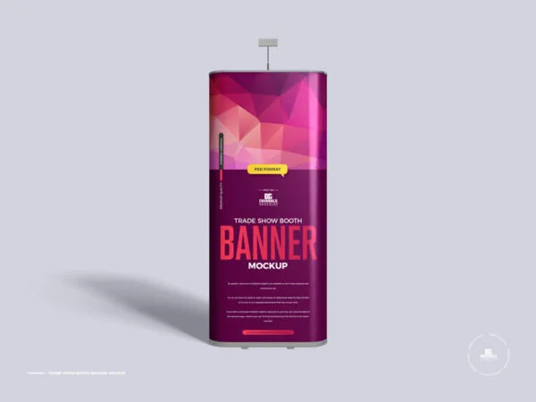 Front View of Vertical Trade Show Booth Banner Mockup 1