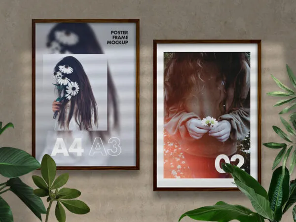 Front View of Wall Mounted Natural Poster Frames Mockup 1