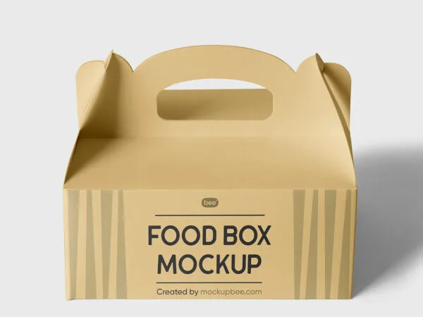 Front View of Wide Food Box Mockup with Handle 1