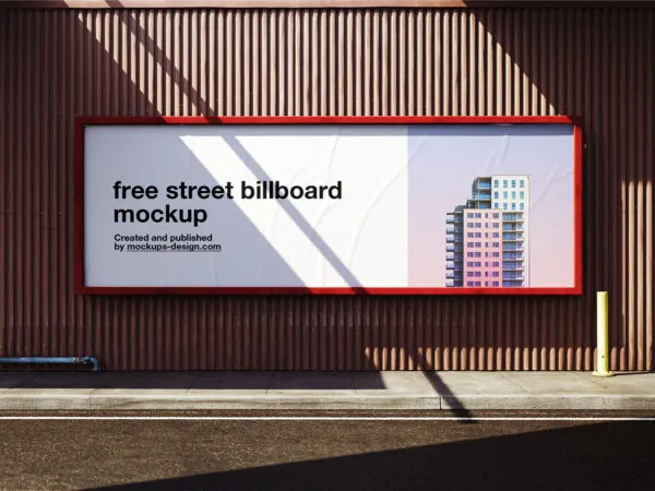 Front View of Wide Street Billboard Mockup on Industrial Wall 1