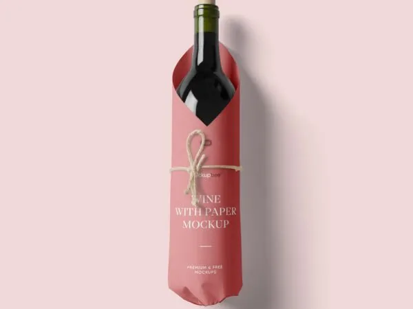 Front View of Wine with Paper Packaging Mockup 1