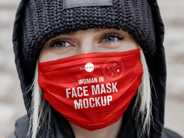 Front View of Woman Wearing a Face Mask Mockup 1