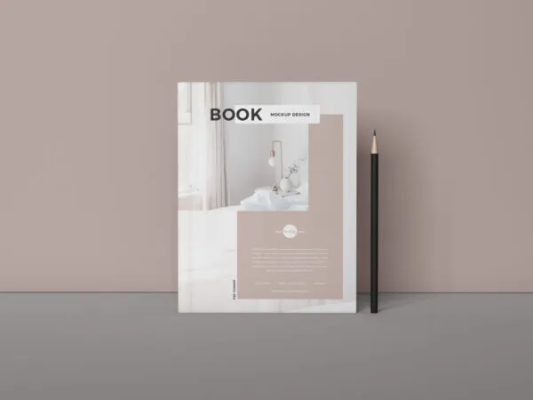 Front View of a Book Cover with a Pencil Mockup 1