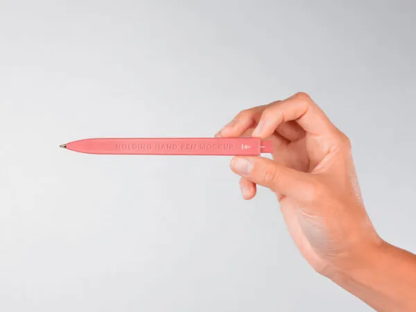 Front View of a Branding Pen Held Up by a Hand Mockup 1