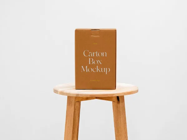 Front View of a Cardboard Box Mockup on a Wooden Chair 1