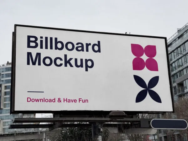 Front View of a City Billboard in Front of Modern Buildings 1