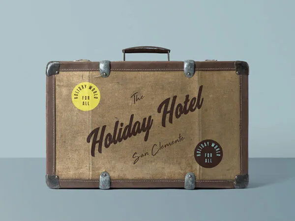 Front View of a Classic Brown Suitcase Mockup 1