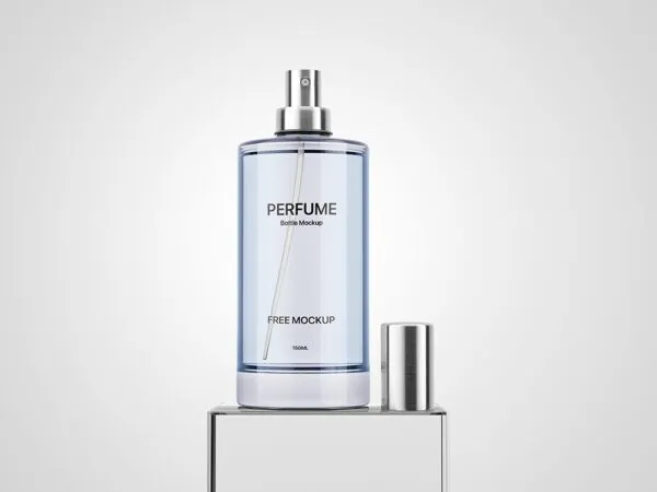 Front View of a Clear Perfume Bottle Mockup 1