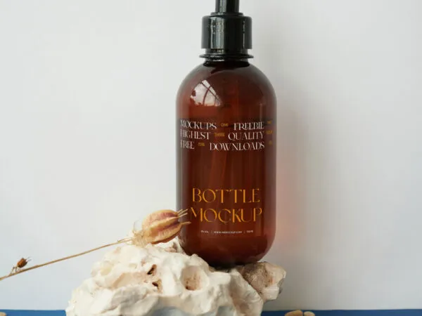 Front View of a Cosmetic Bottle Mockup on a Stone 1