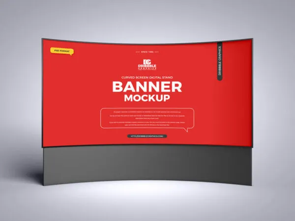 Front View of a Digital Curved Screen Stand Banner Mockup 1