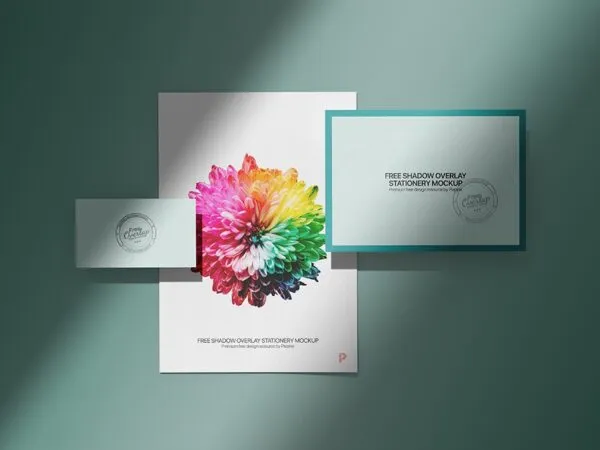 Front View of a Floating Corporate Stationery with Overlay Shadows Mockup 1