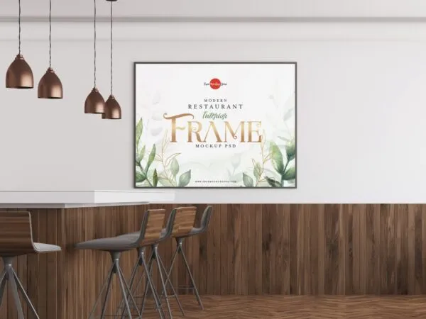 Front View of a Frame in Modern Restaurant Mockup 1