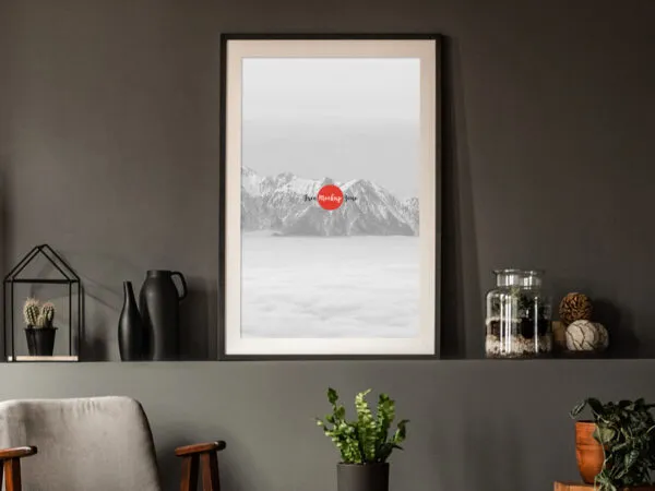 Front View of a Framed Poster in a Room Mockup 1