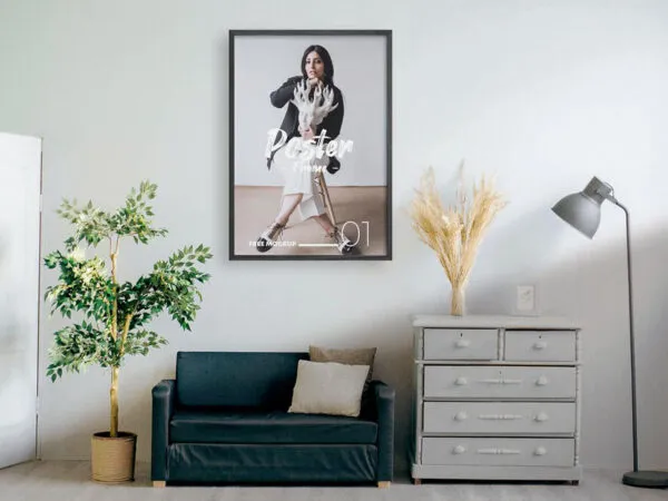 Front View of a Framed Rectangular Poster Mockup 1