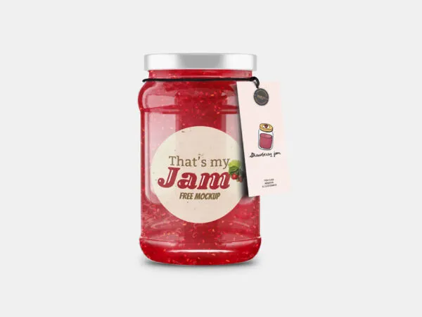 Front View of a Glass Jam Jar with a Tag Hanging Mockup 1
