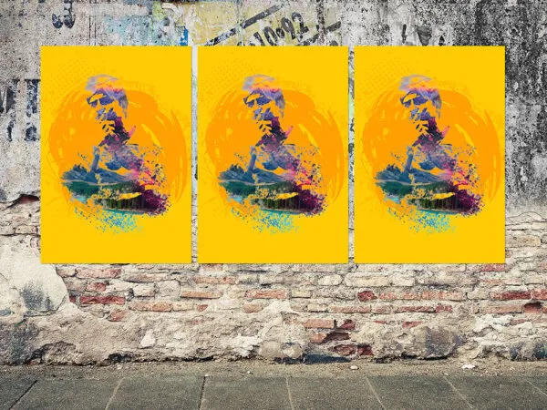 Front View of a Grunge Poster Mockup on a Brick Wall 1