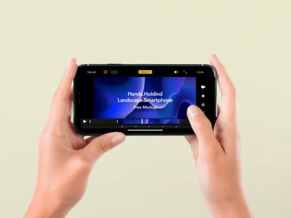 Front View of a Hand Holding Landscape Smartphone Screen Mockup 1