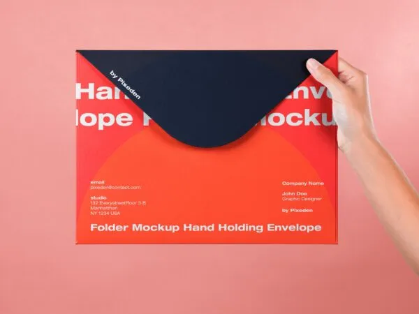 Front View of a Hand Holding Large Envelope Mockup 1