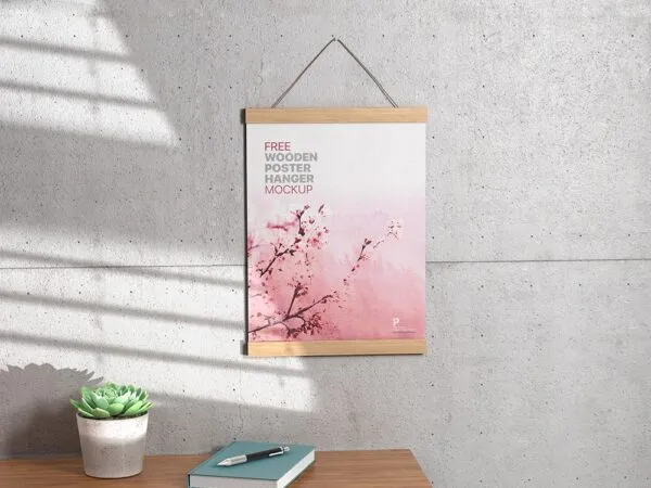 Front View of a Hanged Wooden Poster Mockup 1