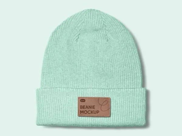 Front View of a Labeled Beanie Mockup 1