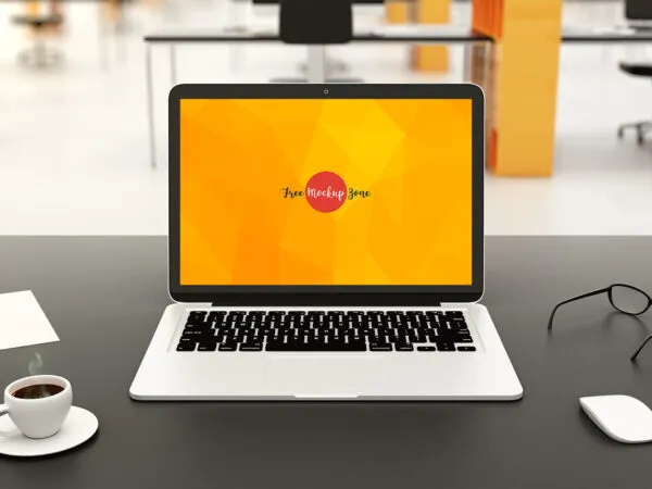 Front View of a Laptop on Professional Workstation Mockup 1