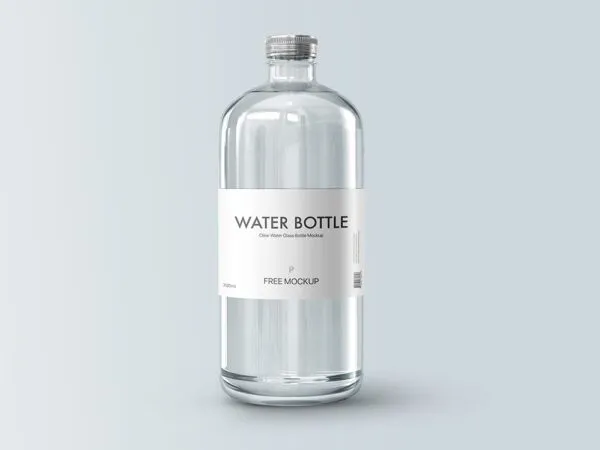 Front View of a Metallic Cap Clear Water Glass Bottle Mockup 1