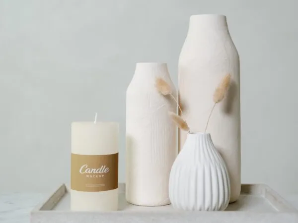 Front View of a Minimalistic Pillar Candle Label Mockup 1