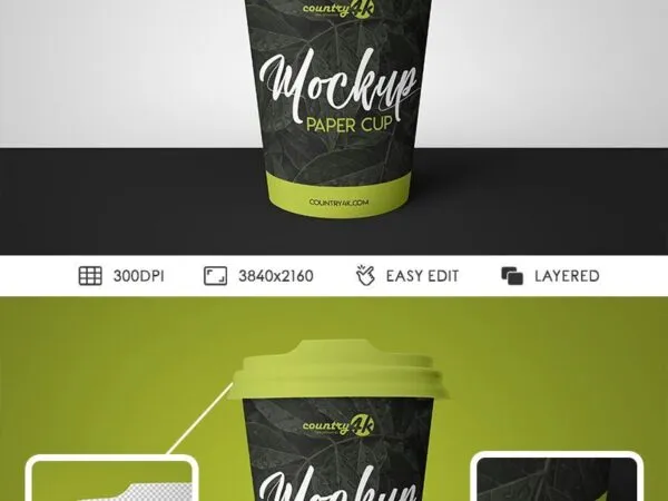 Front View of a Paper Cup with Paper Lid Mockup 1