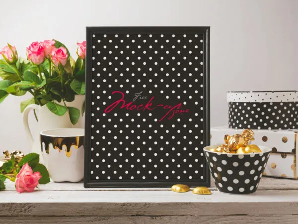 Front View of a Picture Frame with Dotted Decorations Mockup 1