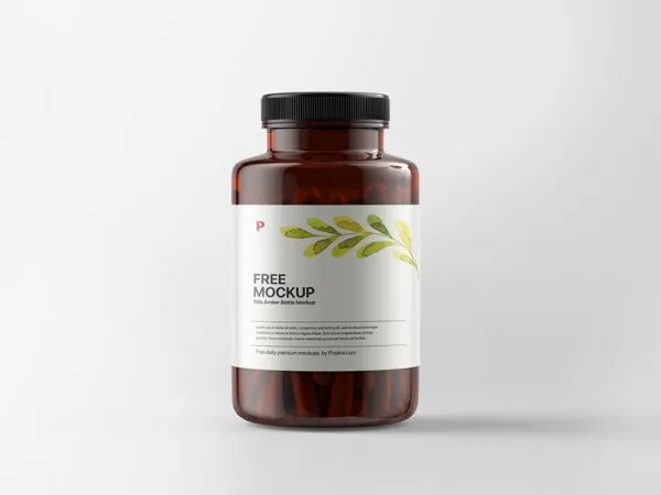Front View of a Plastic Pills Amber Bottle Mockup 1
