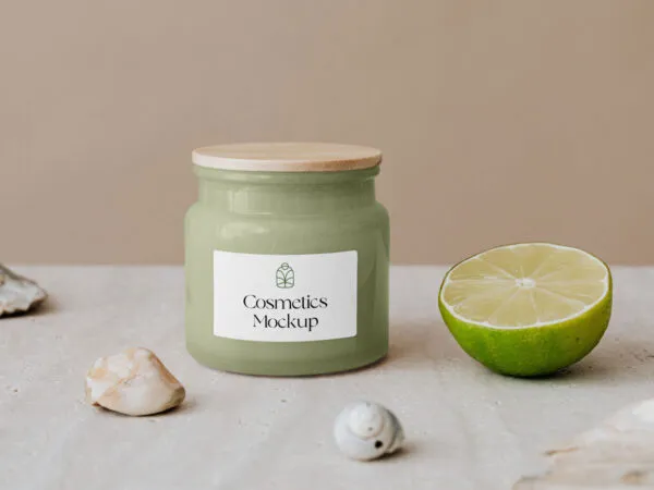 Front View of a Porcelain Cosmetics Bath Jar Mockup 1