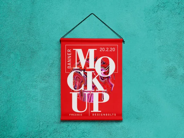 Front View of a Poster Hanged over a Wall Mockup 1