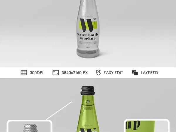 Front View of a Realistic Glass Water Bottle Mockup 1