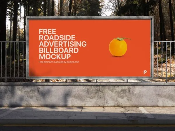 Front View of a Roadside Vertical Advertising Billboard Mockup 1