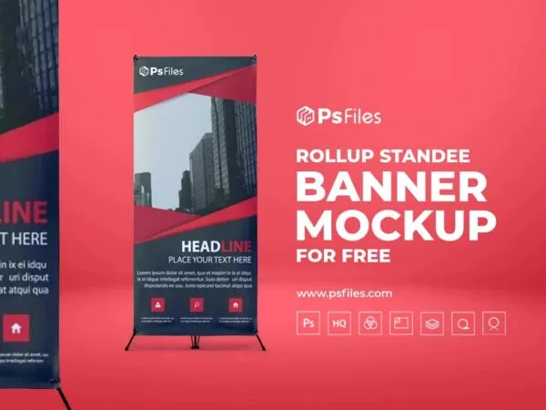 Front View of a Roll Up Standee Banner Mockup 1