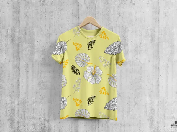 Front View of a Round Neck T Shirt Mockup with Wooden Hanger 1