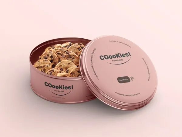 Front View of a Round Tin Cookie Box Mockup 1