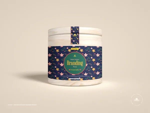 Front View of a Round Wooden Container Mockup 1