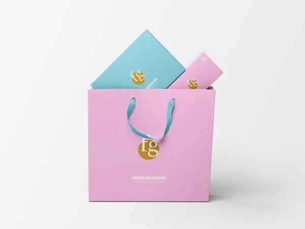 Front View of a Shopping Bag with Boxes Mockup 1