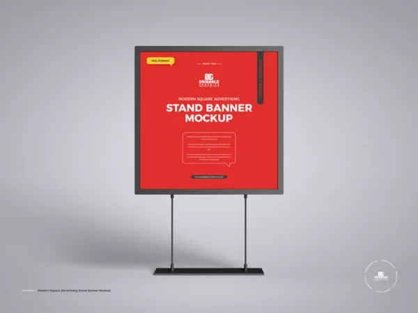 Front View of a Simple Square Advertising Stand Banner Mockup 1